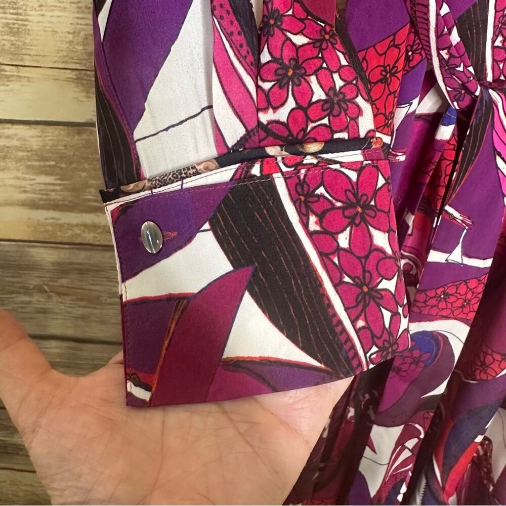 Robert Graham 2 Gianna Long-Sleeve Maxi Shirtdress fuchsia swirly button up - Picture 10 of 14